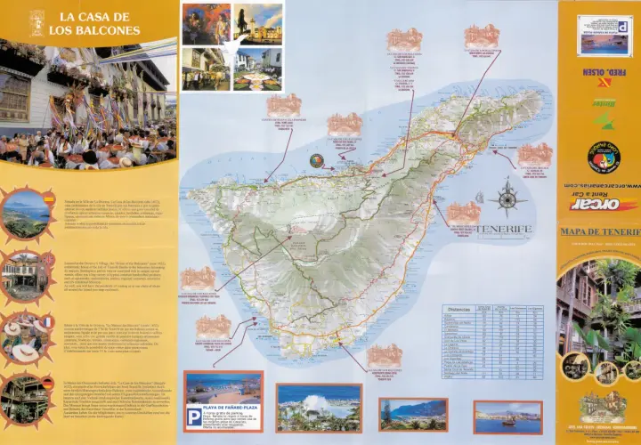 Mapa de Tenerife con puntos de interés, distancias y fotos de la isla.