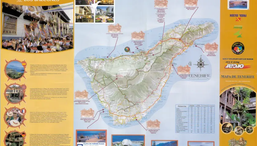 Mapa de Tenerife con puntos de interés, distancias y fotos de la isla.