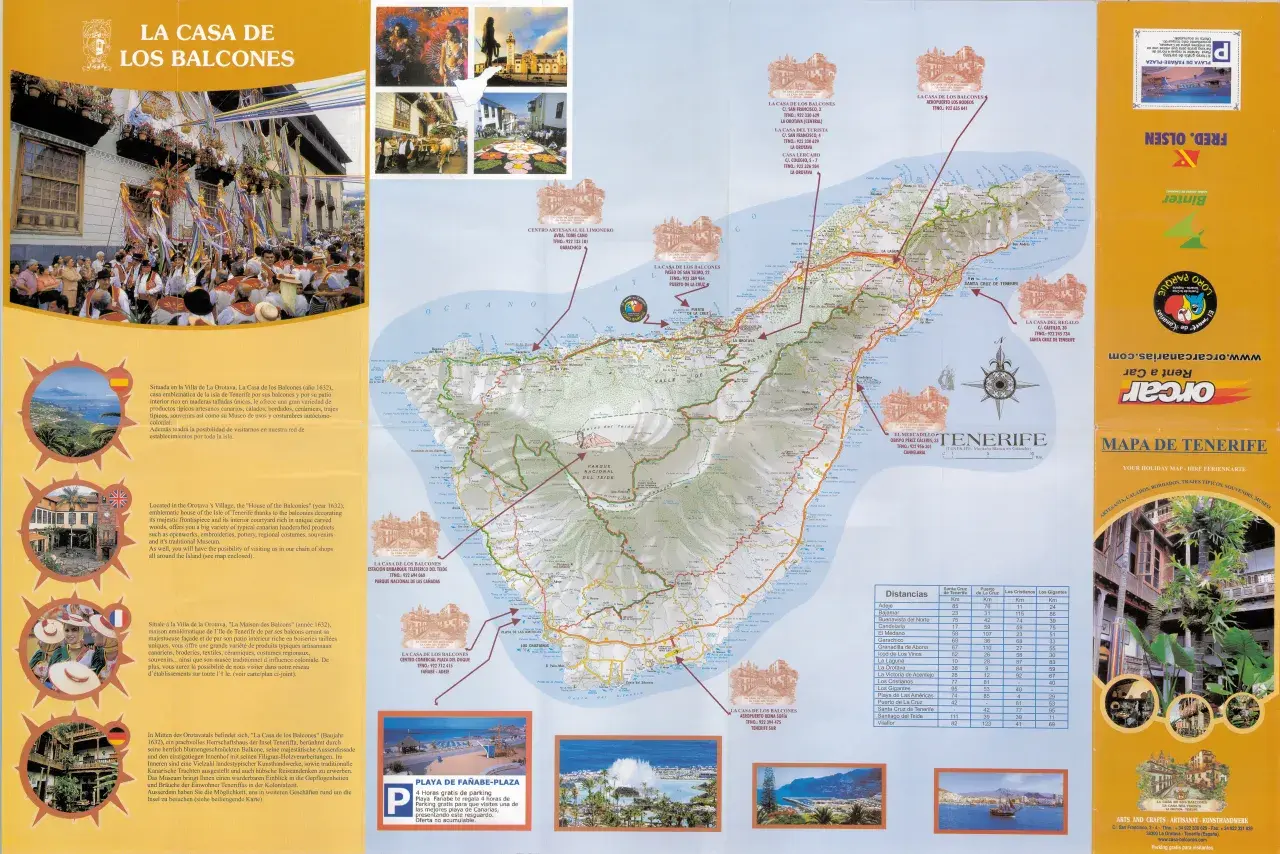Mapa de Tenerife con puntos de interés, distancias y fotos de la isla.