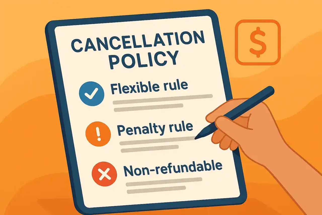 Tabla de políticas de cancelación: flexible, penalización, no reembolsable. Las opiniones de Zenhotels son importantes para elegir.